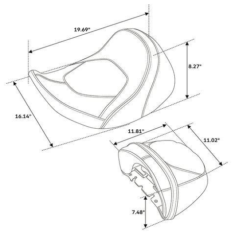 C.C. RIDER Touring Seat Two Piece 2 Up Seat Driver Solo Seat Passenger Seat Alcantara Leather Red Stitching For CVO Road Glide CVO Street Glide, 2023-2025