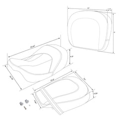C.C. RIDER Touring Seat + Passenger Backrest Pad Bundle Black White For Harley Touring Road Glide Street Glide Road King, 2009-2023