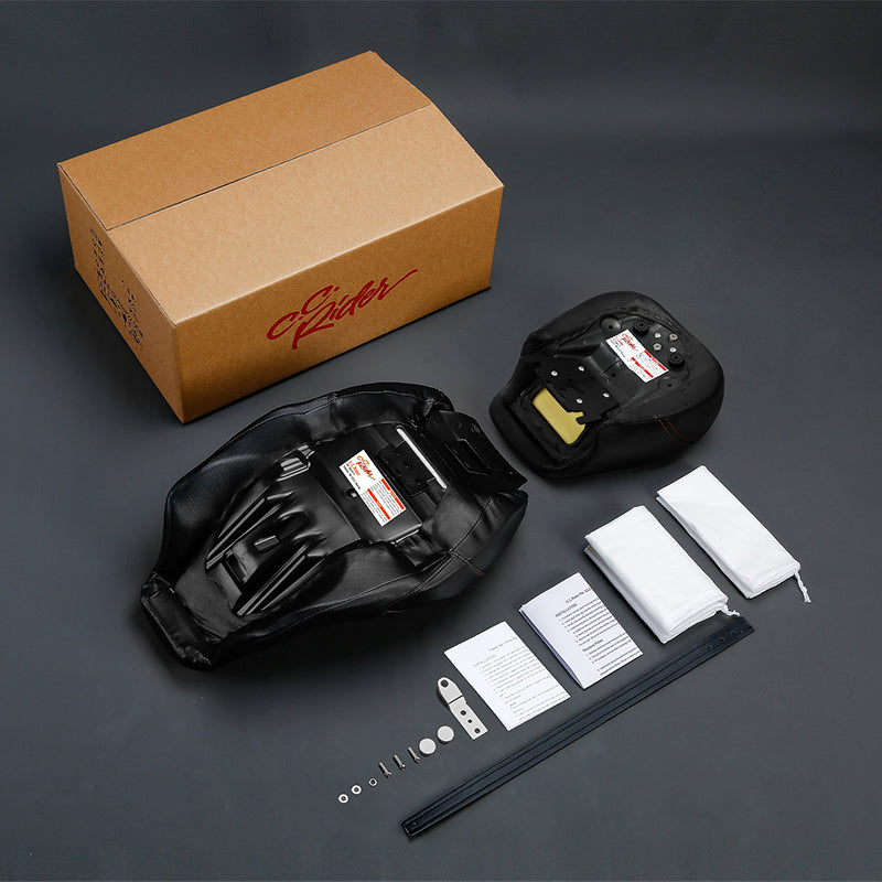 C.C. RIDER Touring Seat Two Piece 2 Up Seat Low Profile Driver Passenger Seat Bulllet For Road King Road Glide Street Glide, 2009-2023