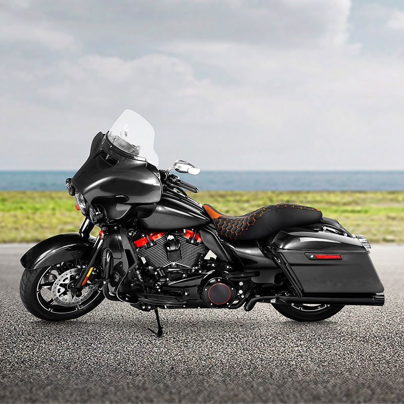 Gel Seat C.C. RIDER Touring Seat 2 up Seat Driver Passenger Seat For Harley Touring Street Glide Road Glide Electra Glide Honeycomb Stitiching, 2008-2023