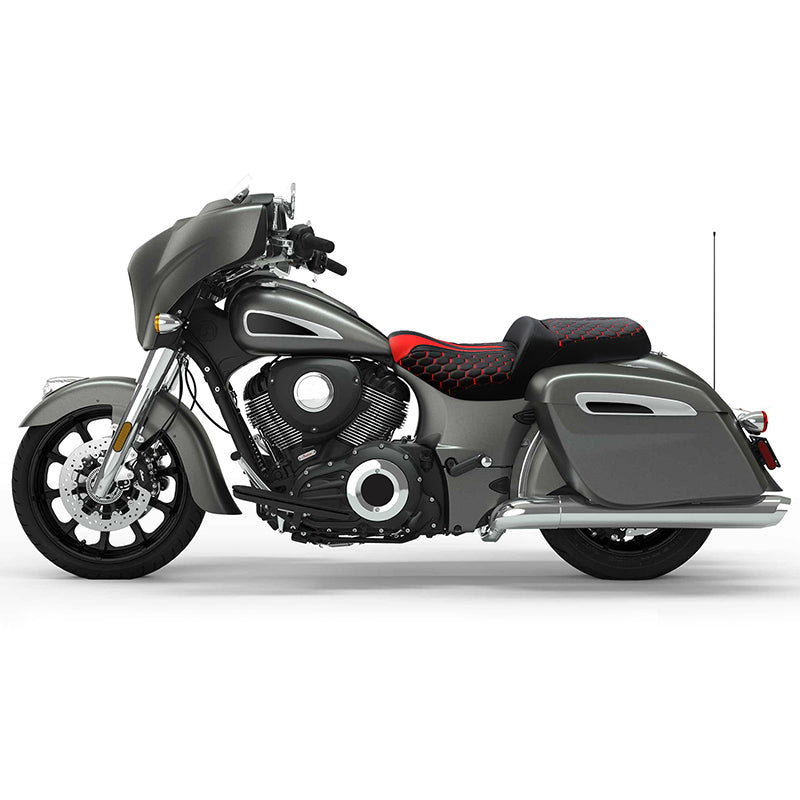 C.C. RIDER Indian Seat One Piece 2 Up Seat Red Honeycomb Stitching For Indian Chieftain Models, 2014-2025