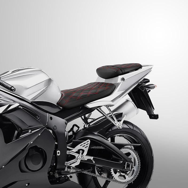 C.C. RIDER YZF R6 YZF R6S Front And Rear Seat Black Red Diamond For YAMAHA YZFR6 2003-2005 YZFR6S 2006-2009