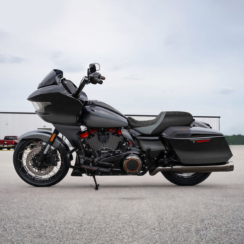 C.C. RIDER Touring Seat One Piece 2 Up Seat Driver Passenger Seat Black Carbon Fiber Stitching For Street Glide Road Glide, 2023-2025