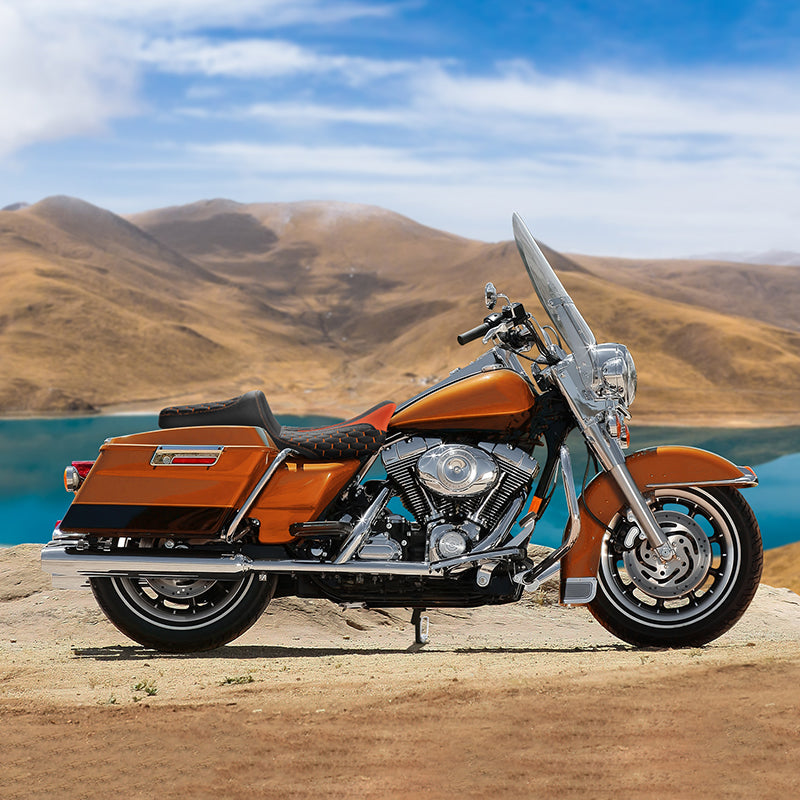 C.C. RIDER Touring Seat 2 Up Seat Driver Passenger Seat Extended Reach Tall Boy Seat Orange Honeycomb Stitching, 2009-2023