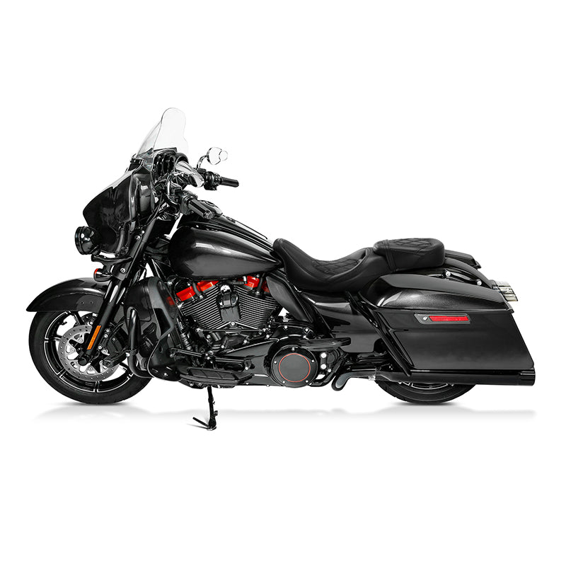 C.C. RIDER Touring Seat Two Piece Low Profile Driver Passenger Seat With Backrest For Road Glide Street Glide Road King, Black, 2009-2023