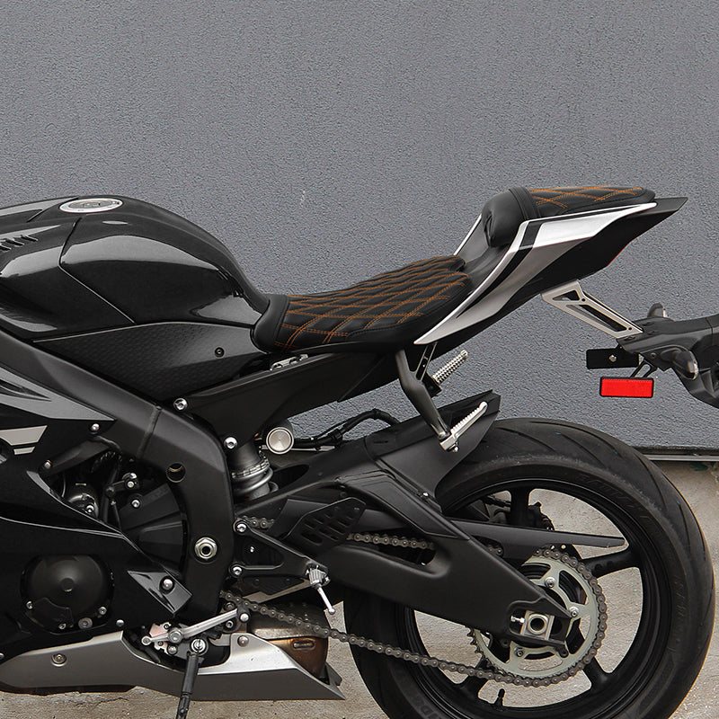 C.C. RIDER YZF R6 Front And Rear Seat Orange Diamond Stitiching For YAMAHA YZFR6, 2017-2022