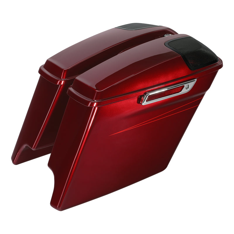HR3 Velocity Red Sunglo 5" Stretched Extended Saddlebags with Speaker Lids For Harley Touring 2014-2023