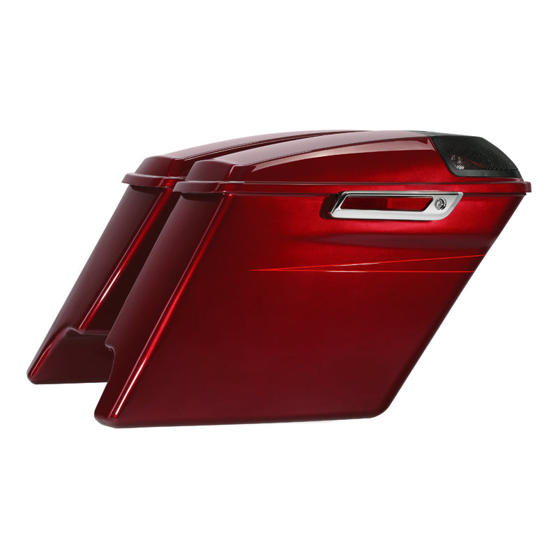 HR3 Velocity Red Sunglo 5" Stretched Extended Saddlebags with Speaker Lids For Harley Touring 2014-2023