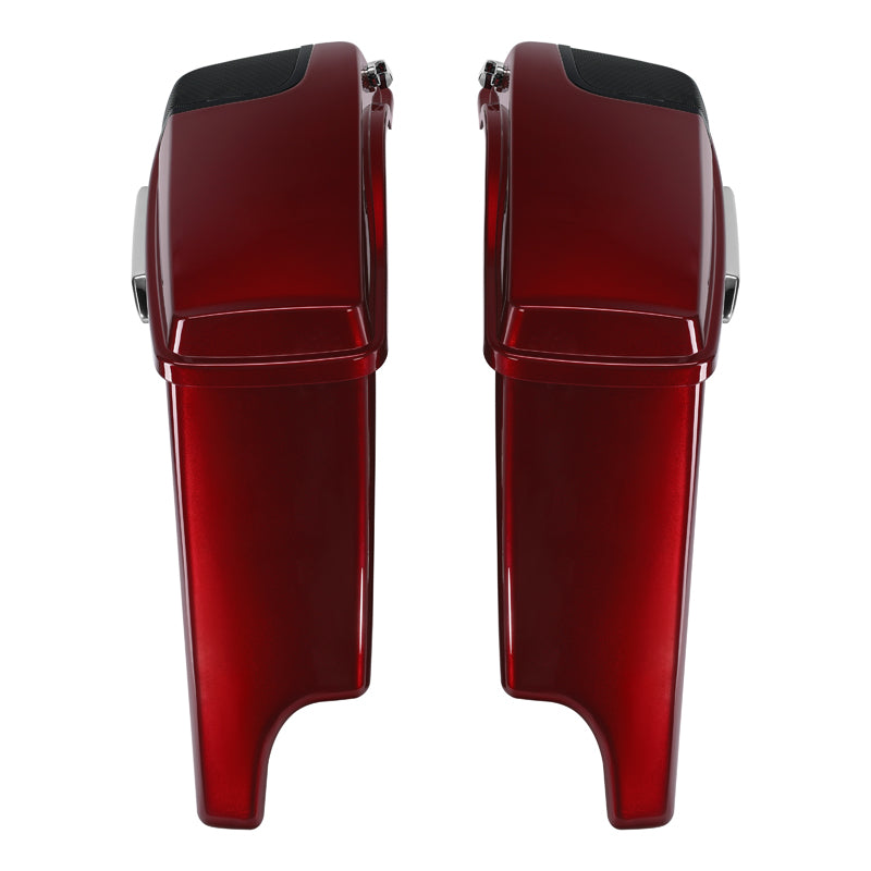 HR3 Velocity Red Sunglo 5" Stretched Extended Saddlebags with Speaker Lids For Harley Touring 2014-2023