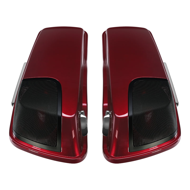 HR3 Velocity Red Sunglo 5" Stretched Extended Saddlebags with Speaker Lids For Harley Touring 2014-2023