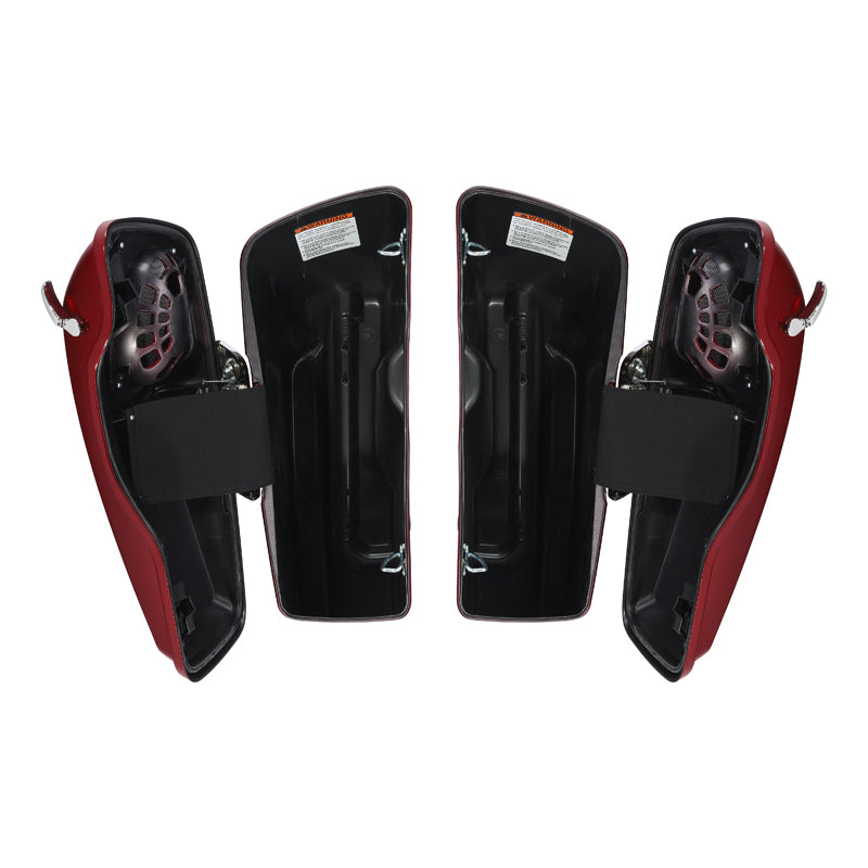 HR3 Velocity Red Sunglo 5" Stretched Extended Saddlebags with Speaker Lids For Harley Touring 2014-2023