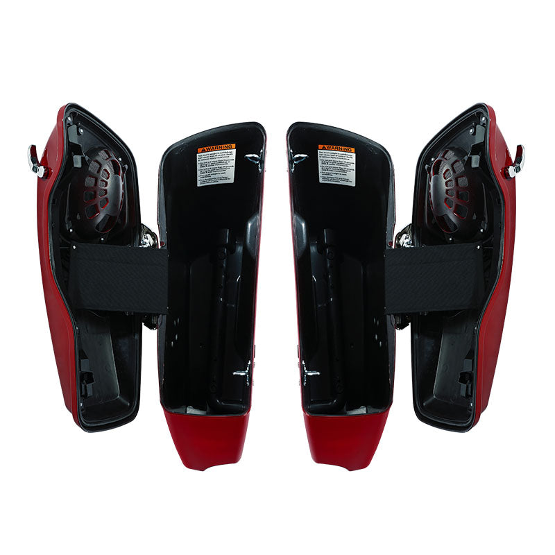 HR3 Starfire Black / Atomic Red CVO Stretched Saddlebags with Speaker Lids For 14-23 Harley Touring