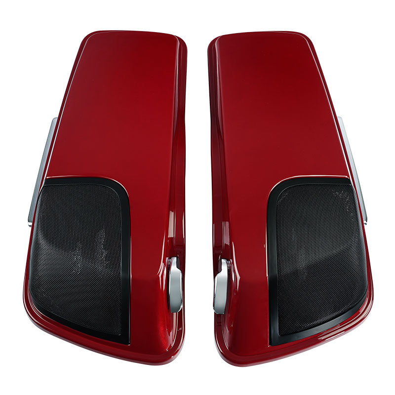 HR3 Starfire Black / Atomic Red CVO Stretched Saddlebags with Speaker Lids For 14-23 Harley Touring