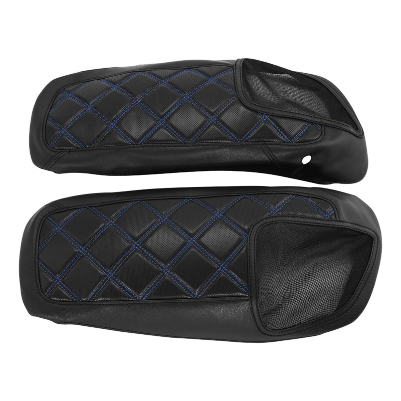 C.C. RIDER Speakers Saddlebag Lid Covers Blue Lattice Stitching Protect Saddlebags For Harley Touring Street Glide CVO Road Glide CVO 2014-2022