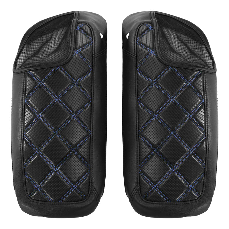 C.C. RIDER Speakers Saddlebag Lid Covers Blue Lattice Stitching Protect Saddlebags For Harley Touring Street Glide CVO Road Glide CVO 2014-2022