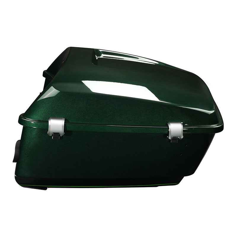 HR3 Deep Jade Pearl / Vivid Black King Size Touring Trunk Luggage with Speaker Cut Outs For 14-24 Harley Touring