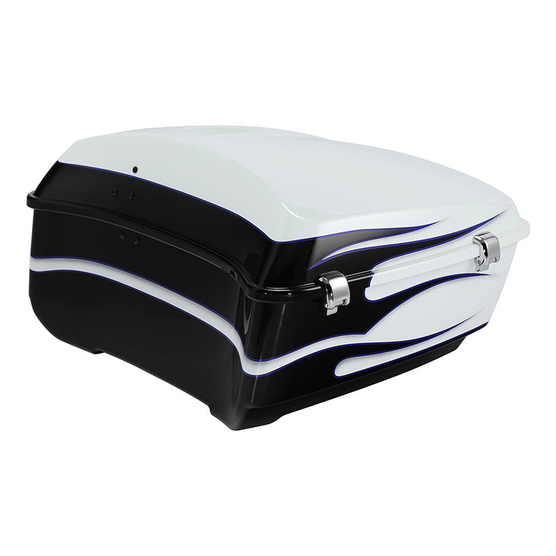 HR3 White Amethyst With Black Licorice Flames 13.7" King Size Touring Trunk Luggage For 15-24 Harley Touring