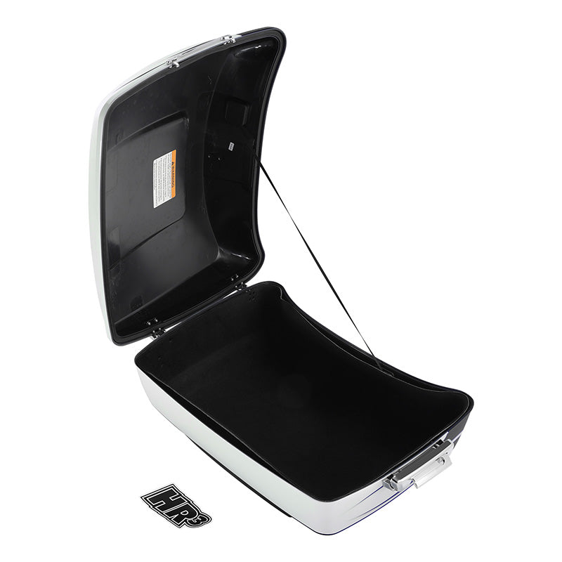 HR3 White Amethyst With Black Licorice Flames 13.7" King Size Touring Trunk Luggage For 15-24 Harley Touring