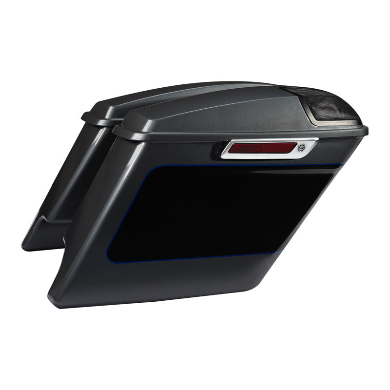 HR3 Gauntlet Gray Metallic / Vivid Black 2021SGS 5" Stretched Extended Saddlebags with speaker lids For Harley Touring 2014-2023