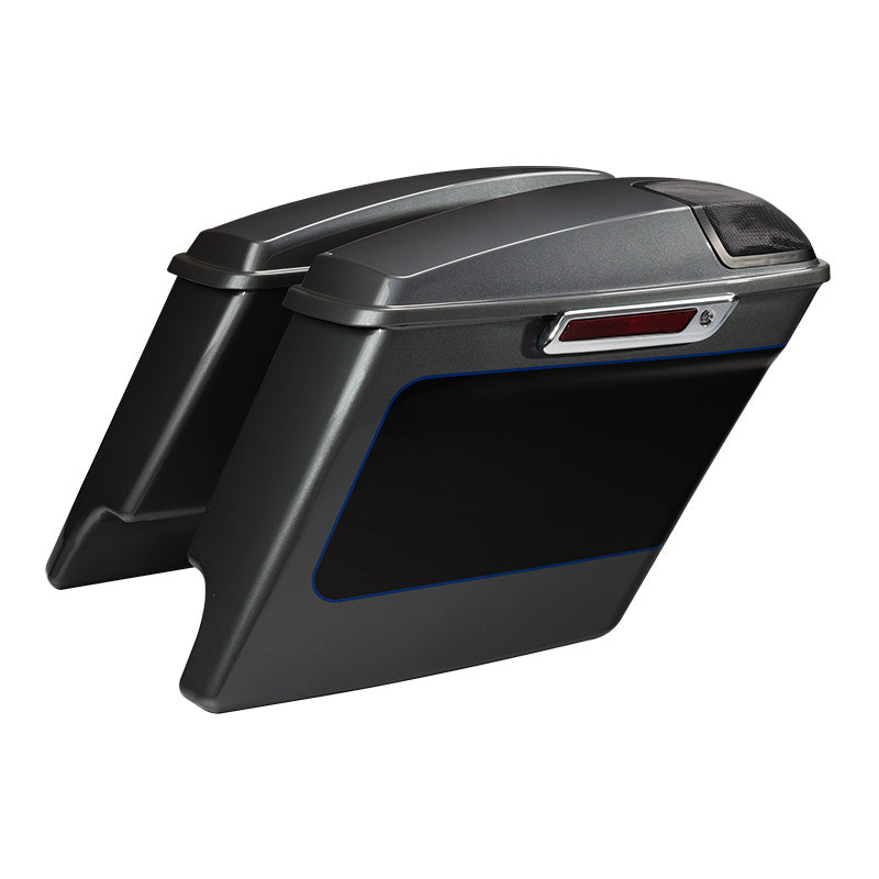 HR3 Gauntlet Gray Metallic / Vivid Black 2021SGS 5" Stretched Extended Saddlebags with speaker lids For Harley Touring 2014-2023