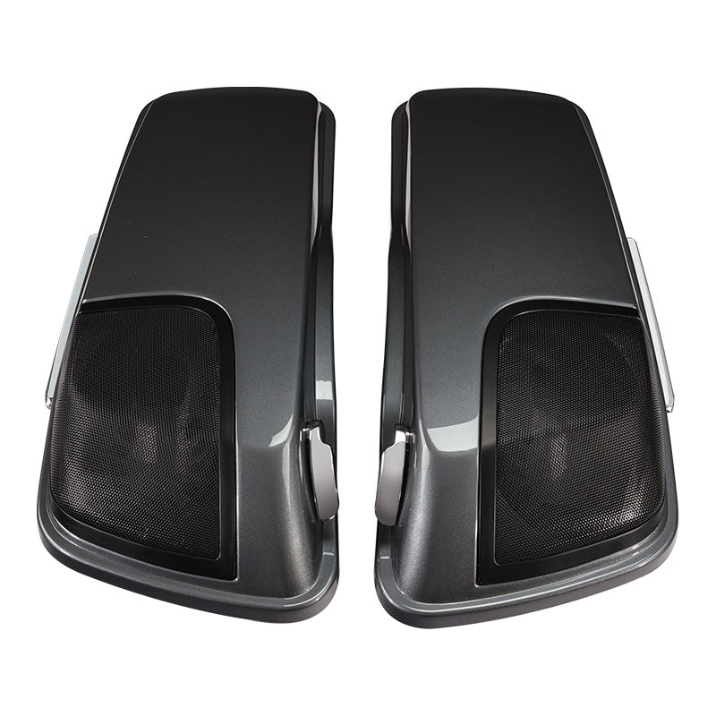 HR3 Gauntlet Gray Metallic / Vivid Black 2021SGS 5" Stretched Extended Saddlebags with speaker lids For Harley Touring 2014-2023