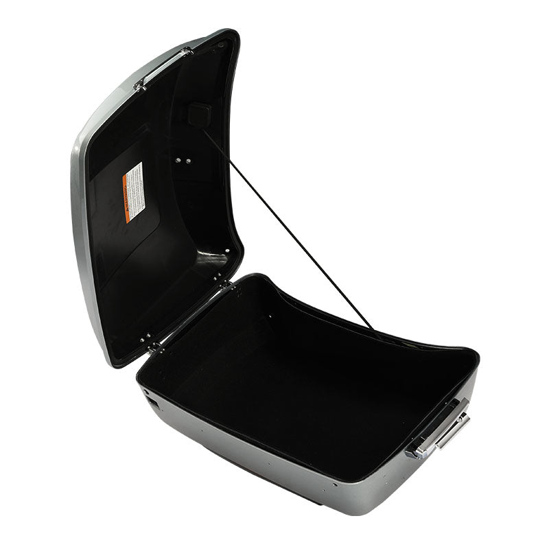 HR3 Brilliant Silver Pearl / Vivid Black King Size Touring Trunk Luggage with Speaker Cut Outs For 14-24 Harley Touring
