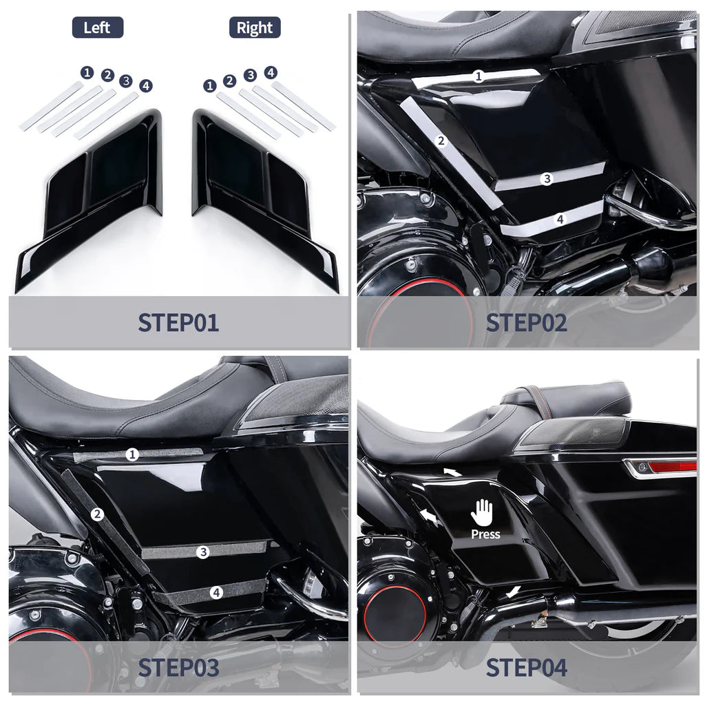 HR3 Dark Alloy / Black Denim CVO Stretched Side Covers For CVO STREET GLIDE 2018 (FLHXSE)