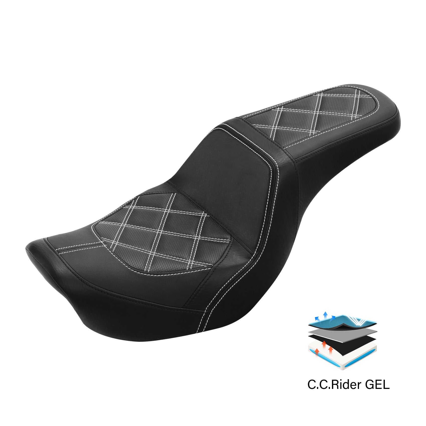 C.C. RIDER Dyna Step Up Seat 2 up Seat Diamond Stitching For Dyna Low Rider Fat Bob FXD/FXDWG, 2006-2017