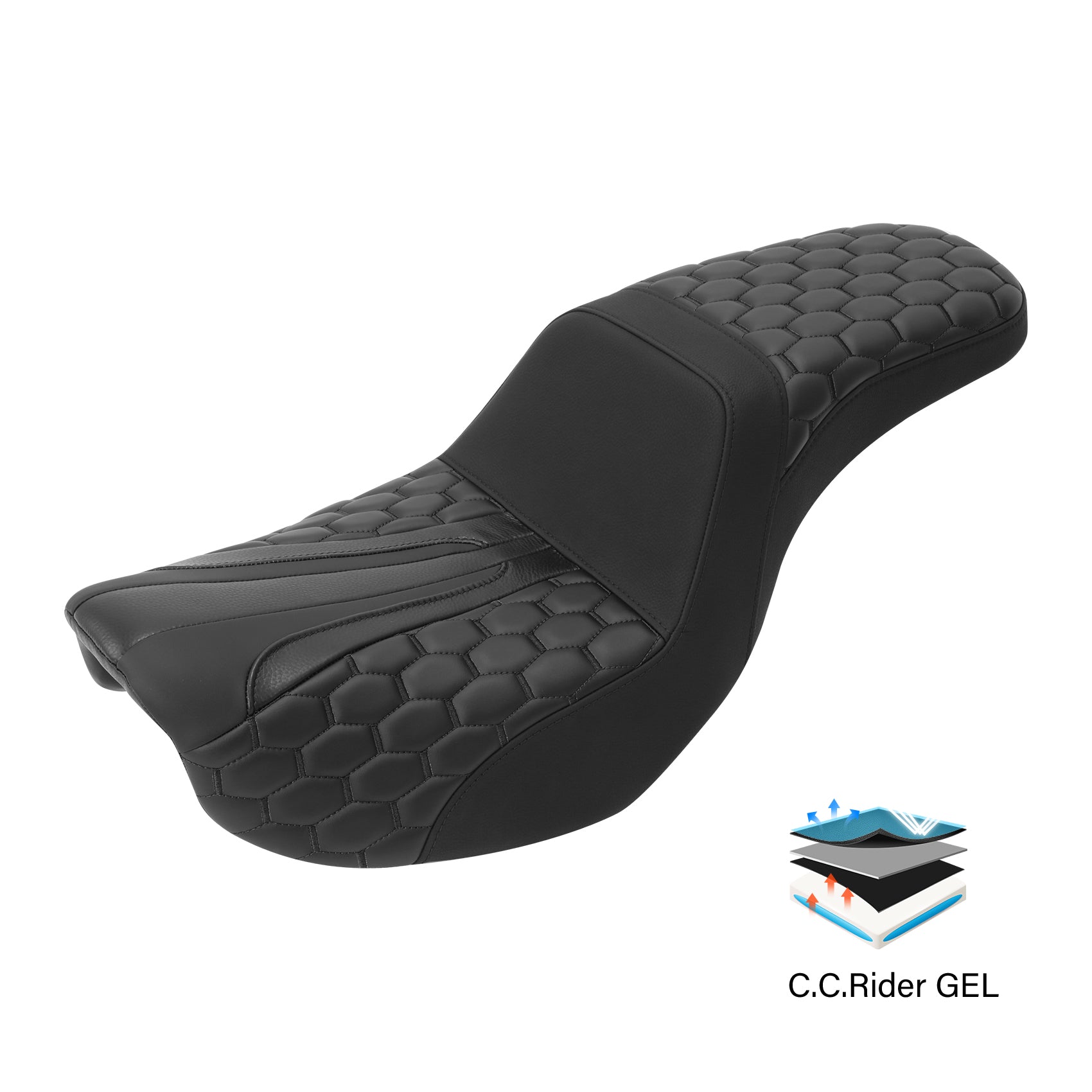 C.C. RIDER Dyna Step Up Seat 2 up Seat Honeycomb Stitching For Dyna Low Rider Fat Bob FXD/FXDWG, 2006-2017