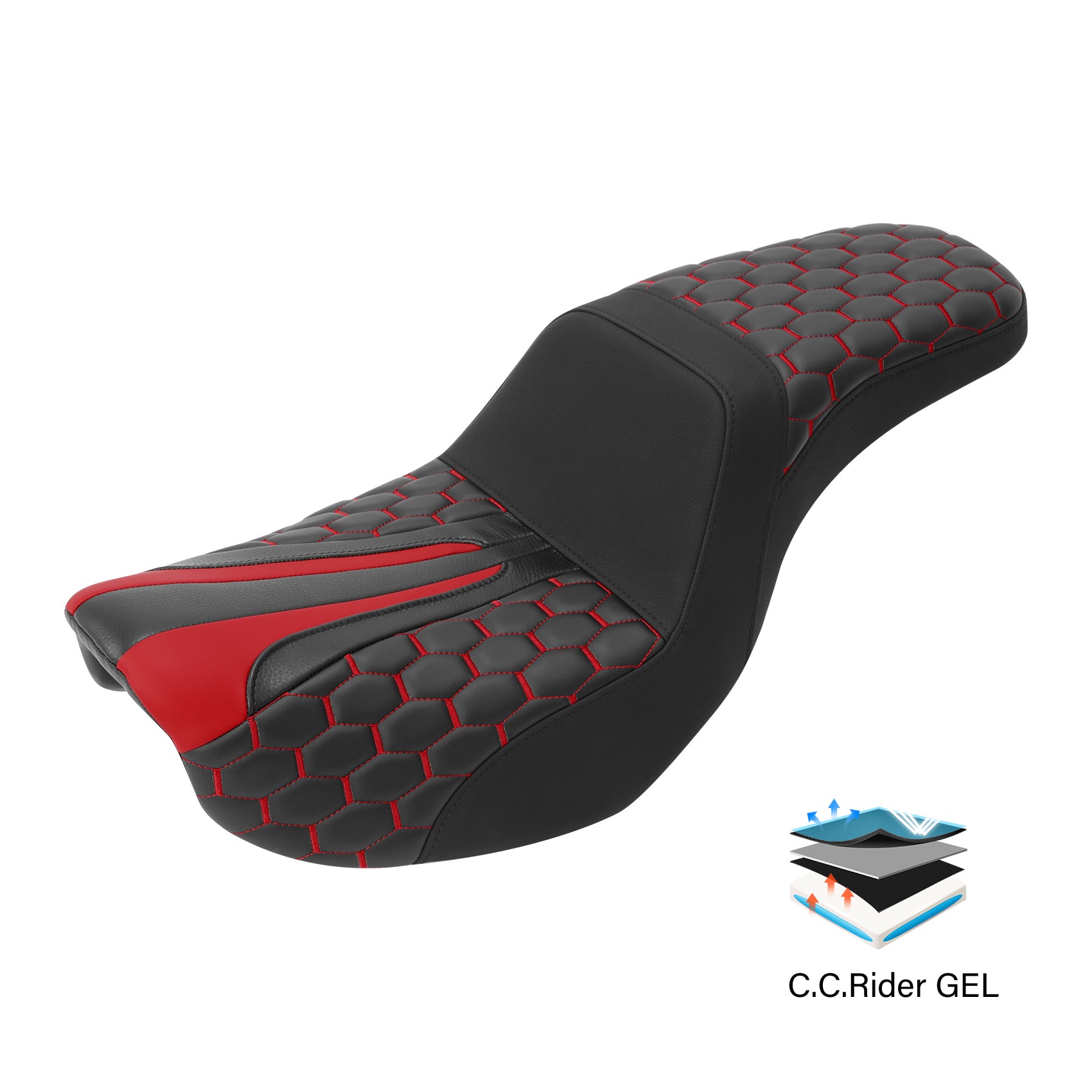 C.C. RIDER Dyna Step Up Seat 2 up Seat Honeycomb Stitching For Dyna Low Rider Fat Bob FXD/FXDWG, 2006-2017