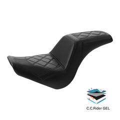C.C. RIDER Softail Step Up Seat 2 Up Seat Diamond Stitching For Softail Street Bob FXBB Standard FXST Models 2018-2025