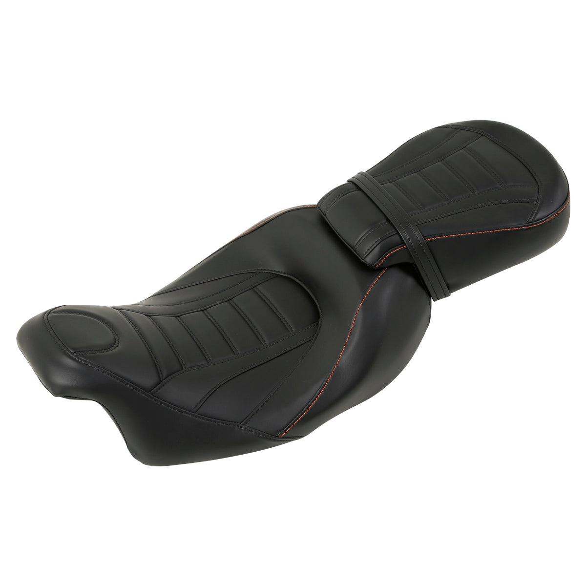 C.C. RIDER Touring Seat Two Piece Low Profile Driver Passenger Seat With Backrest For Road Glide Street Glide Road King, Black Orange, 2009-2023