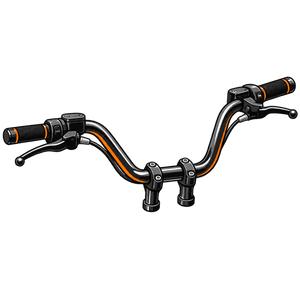 Motorcycle shocks icon pair in black chrome and orange on transparent background