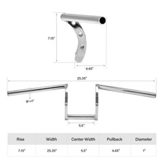 Custom Chrome 1" Handlebar Z-Bar Chrome Matte Black Fits For Harley Chopper Bobber Softail Dyna Sportster Chrome