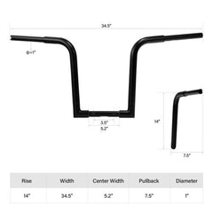 Custom Chrome Ape Hanger Bar 1-1/4" FAT 14" Rise Handlebar Matte Black Chrome Fit For Harley Softail Sportster XL